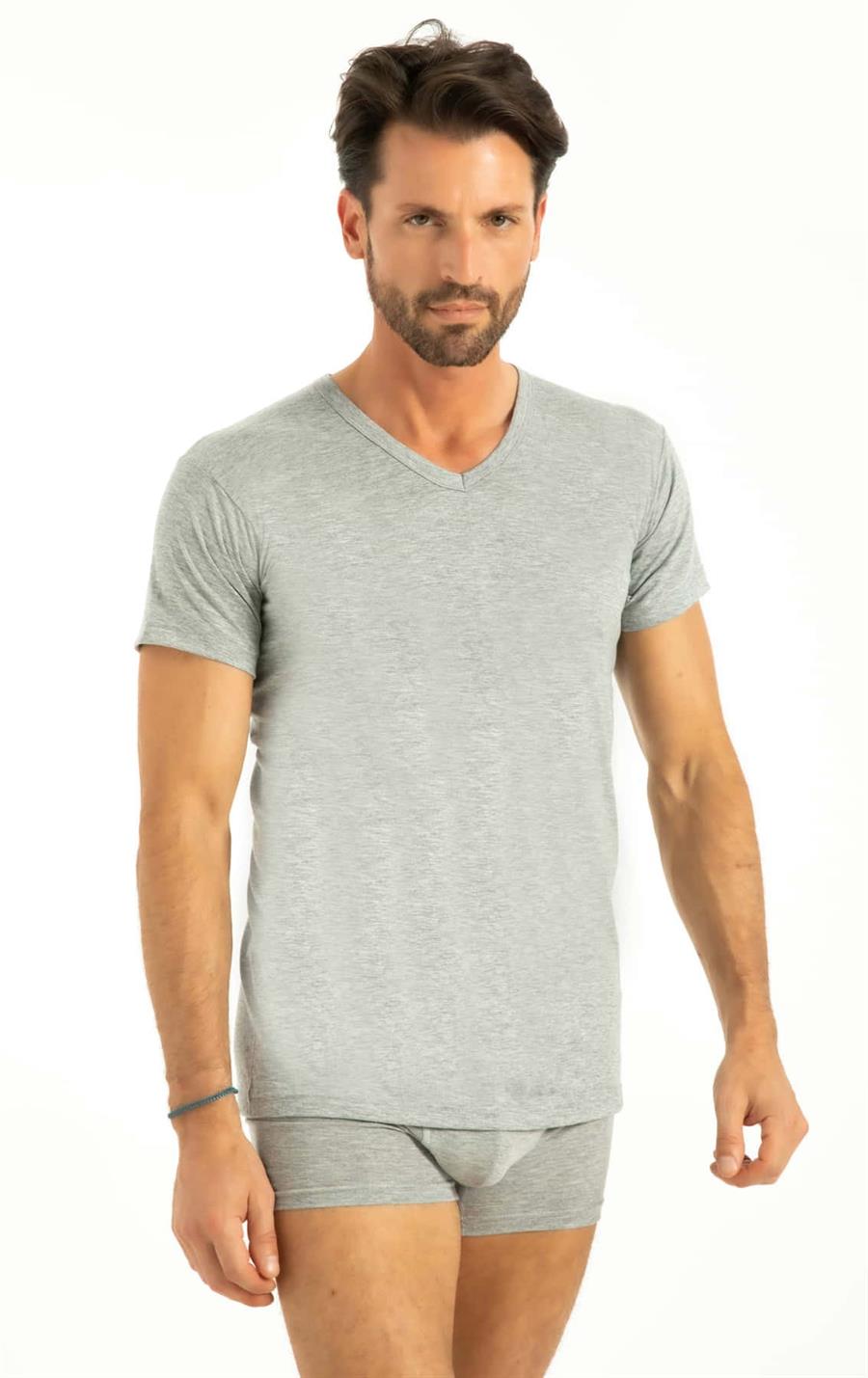 Q-En 1004 Gri Pamuk V Yaka Atlet