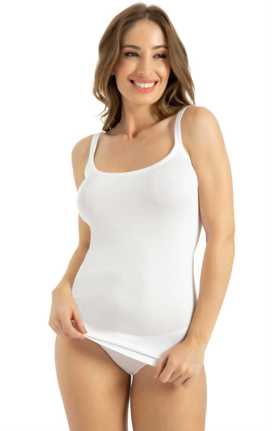 Q-En 703 Beyaz Bambu Parmak Askılı Atlet