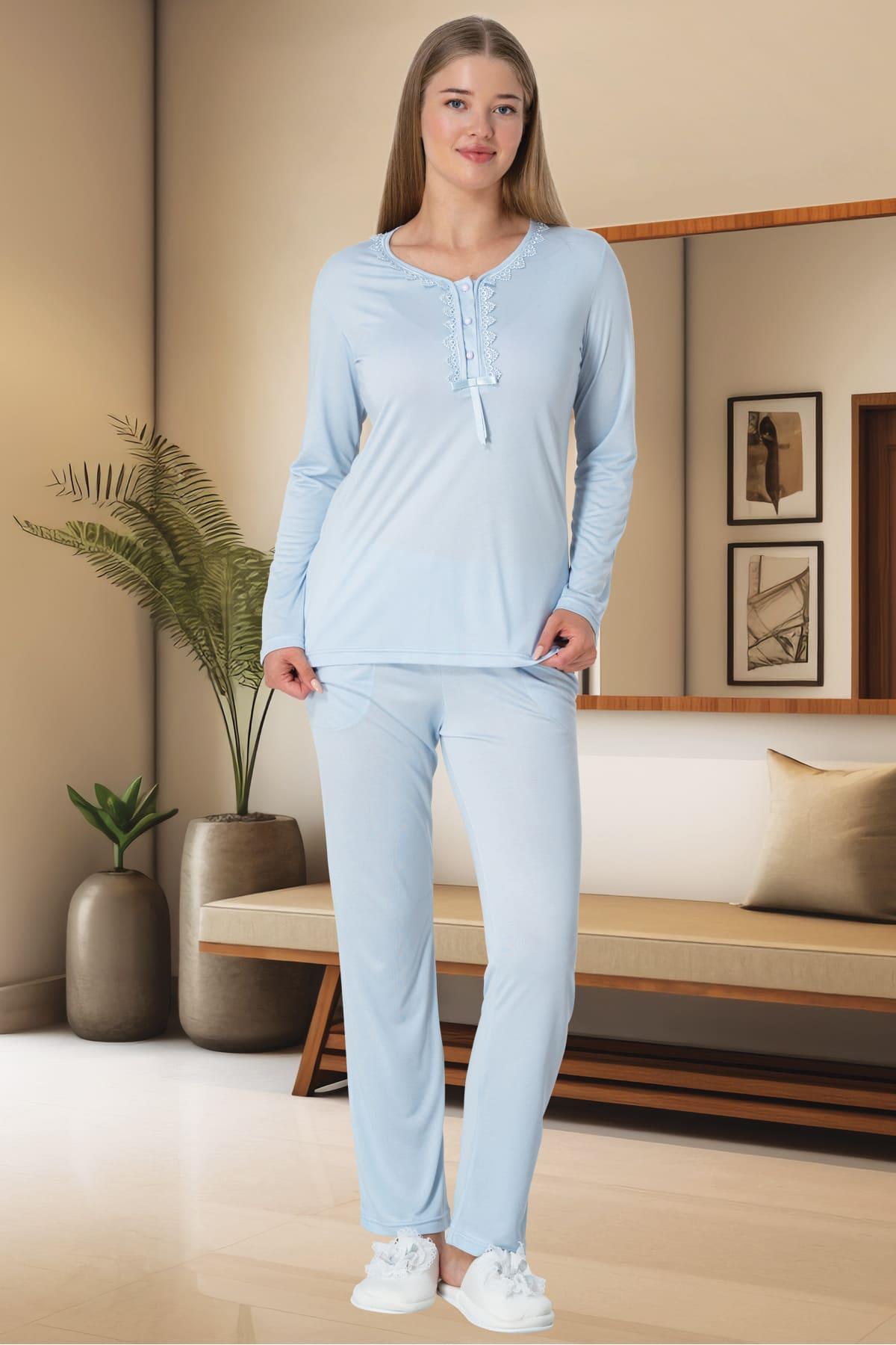 Şık Şık Mecit 5919 Mavi Büyük Beden Pijama Takımı