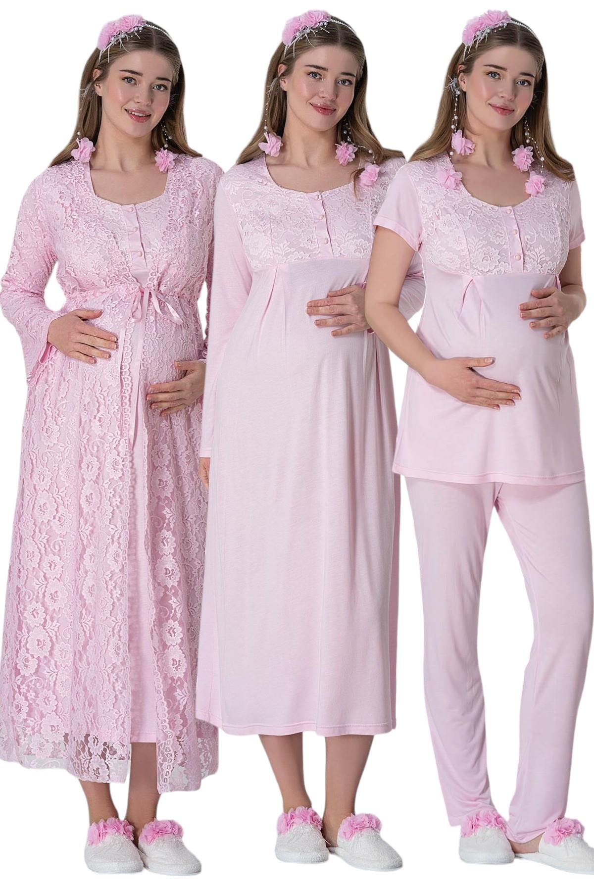 Şık Mecit 6060 Pembe Dantelli Hamile Lohusa Set