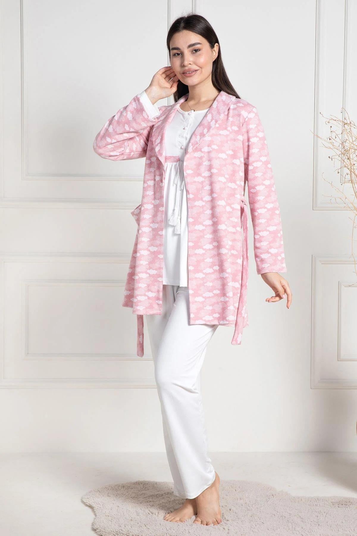 Şık Mecit 6100 Pembe Sabahlıklı Hamile Lohusa Pijama Takımı