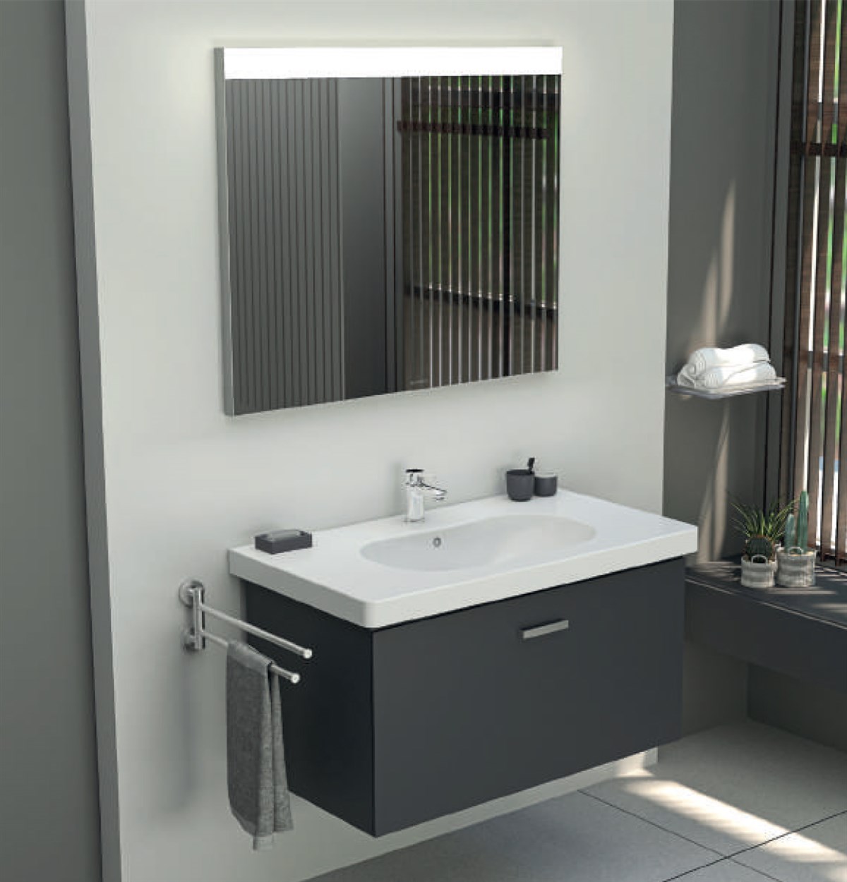 Duravit D-Code + X Base 80cm Çift Çekmeceli Dolap + Ayna + Lavabo + Batarya