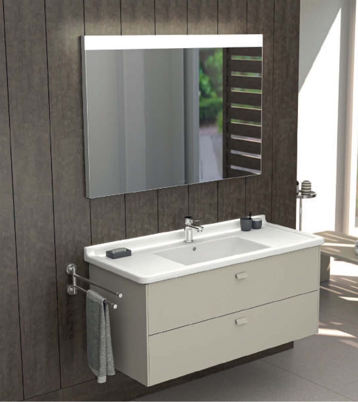 Duravit Starck 3 + Brioso 100cm Çift Çekmeceli Dolap + Ayna + Lavabo + Batarya