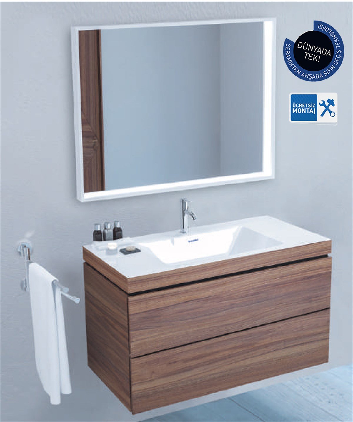 Duravit Vero Air C-Bonded 120cm Çift Çekmeceli Dolap + Ayna + Lavabo + Batarya