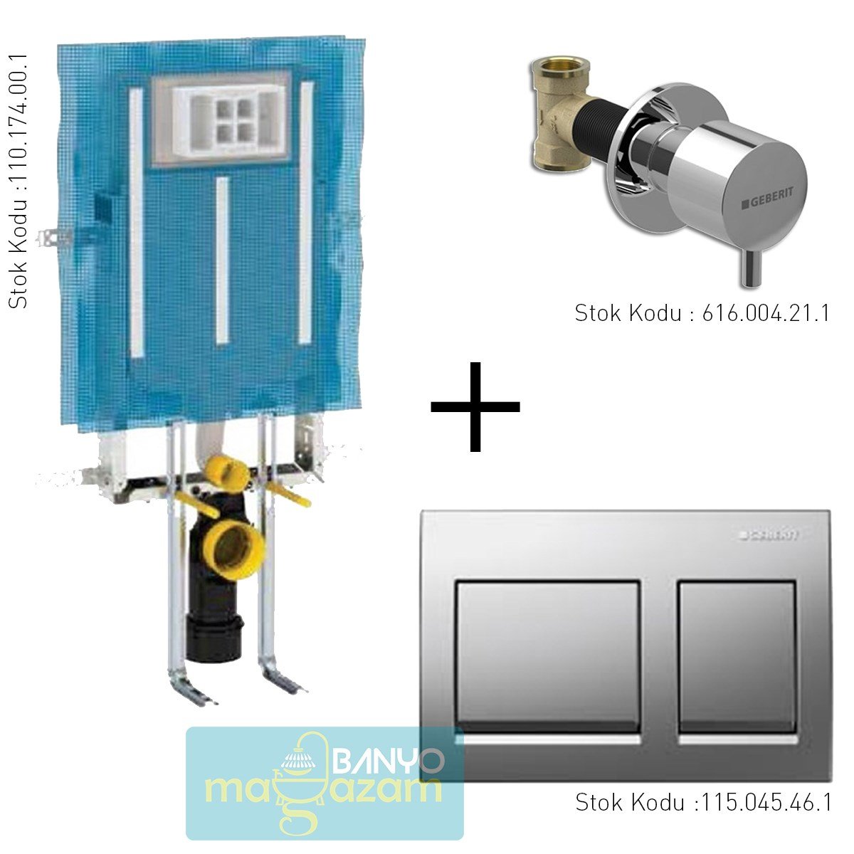 Geberit Alpha Gömme Rezr. 8cm Seti+Alpha15 Kumd. Paneli M.Krom+Ank.Stop Valf