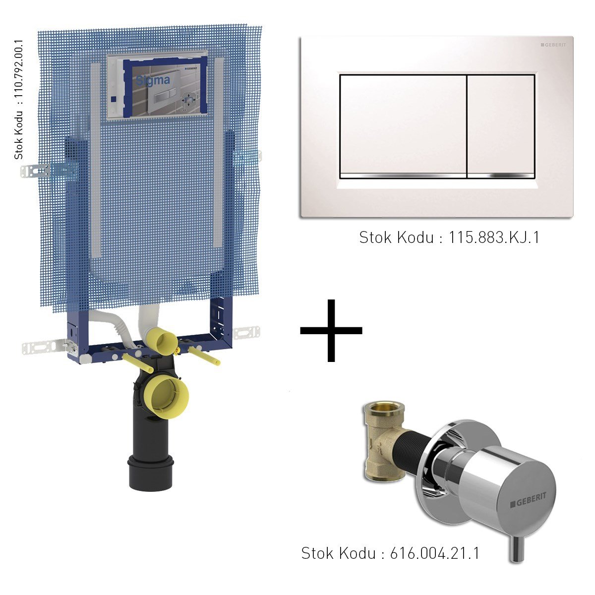 Geberit Sigma Gömme Rezv. 8cm+Sigma 30 Kumd. Paneli Byz/Par/Byz+Ank. Stop Valf 