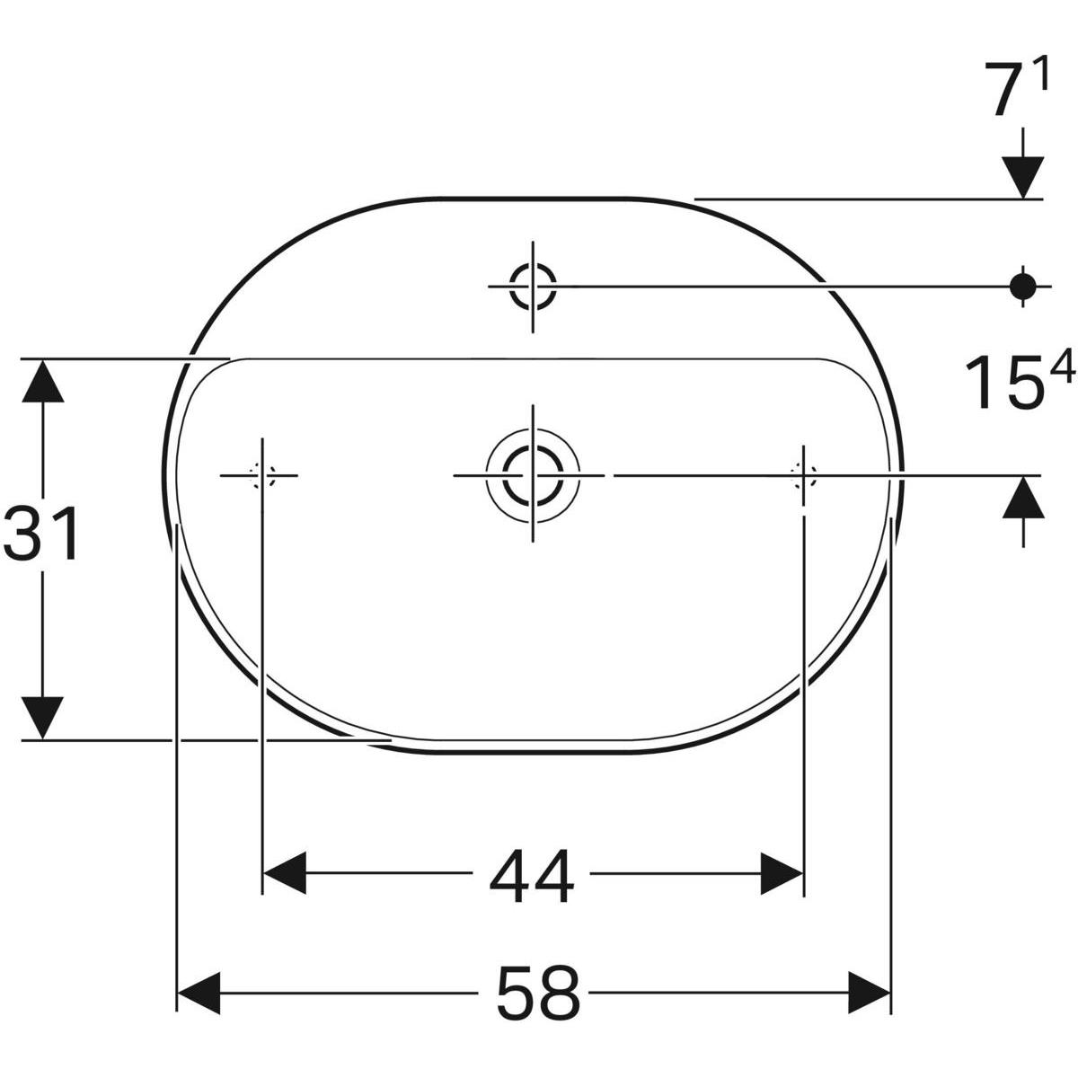 Geberit VariForm çanak lavabo, eliptik ve batarya banklı, 60x45 cm (Taşma deliksiz) - 500.778.01.2