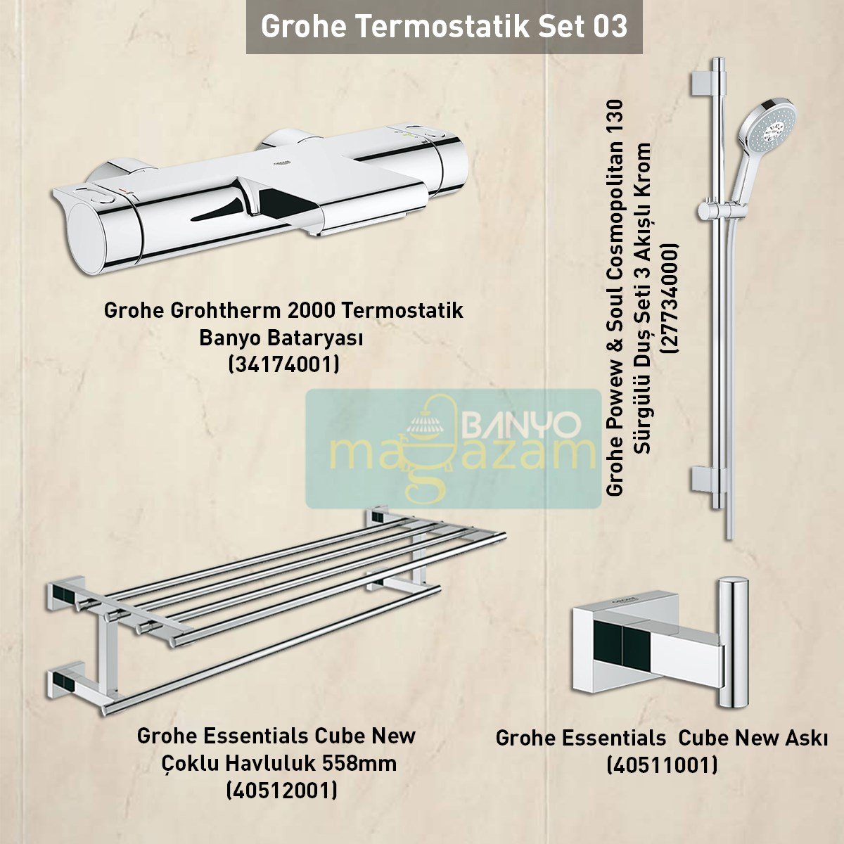 Grohe Termostatik Batarya Set (Grohtherm2000 + Power & Soul 130)