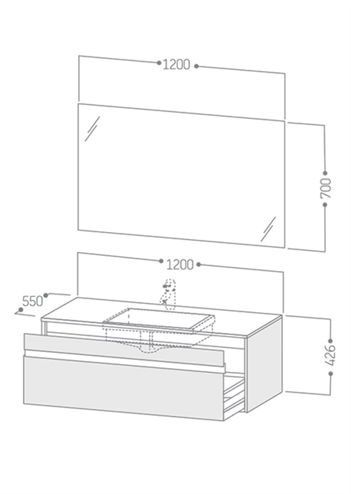 Duravit Ketho F-Bonded 120cm Tek Çekmeceli Dolap + Ayna + Lavabo + Batarya