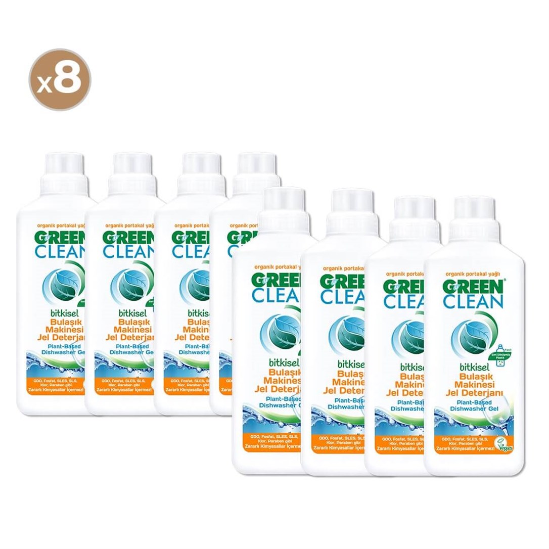 Green Clean Bitkisel Bulaşık Makinesi Jel Deterjanı 1000 ml (8'li Paket)