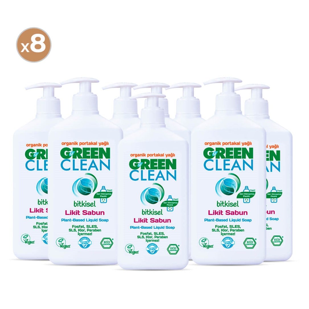 Green Clean Bitkisel Likit Sabun 500 ml (8'lü Paket)