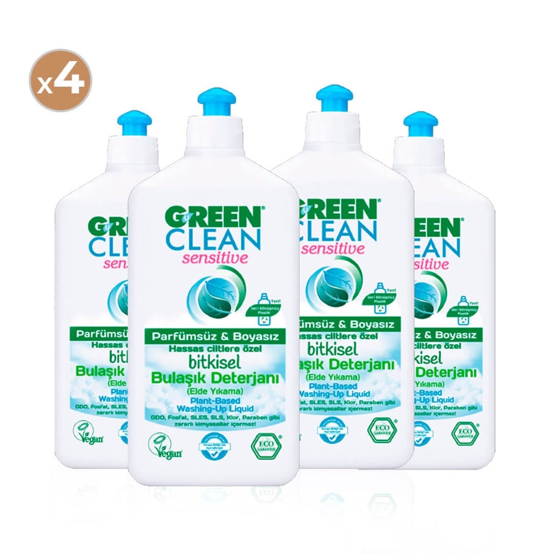 Green Clean Sensitive Bitkisel Bulaşık Deterjanı 500 ml (4'lü Paket)