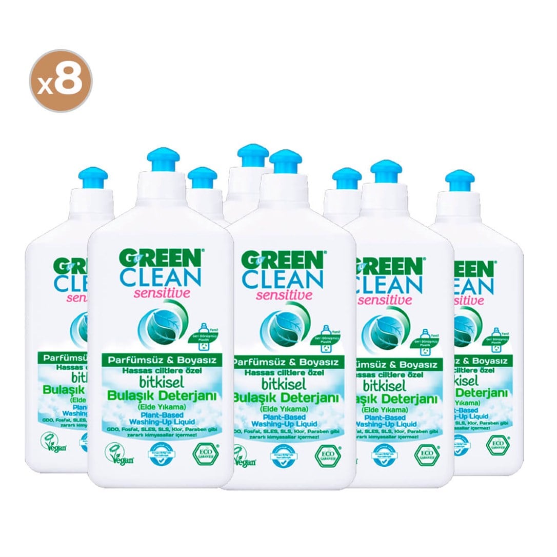 Green Clean Sensitive Bitkisel Bulaşık Deterjanı 500 ml (8'li Paket)