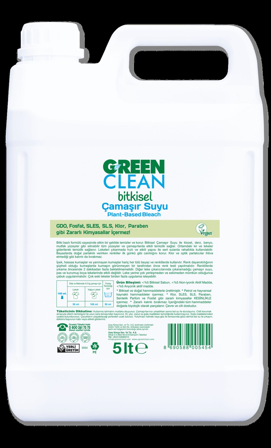 Green Clean Bitkisel Çamaşır Suyu 5 Lt