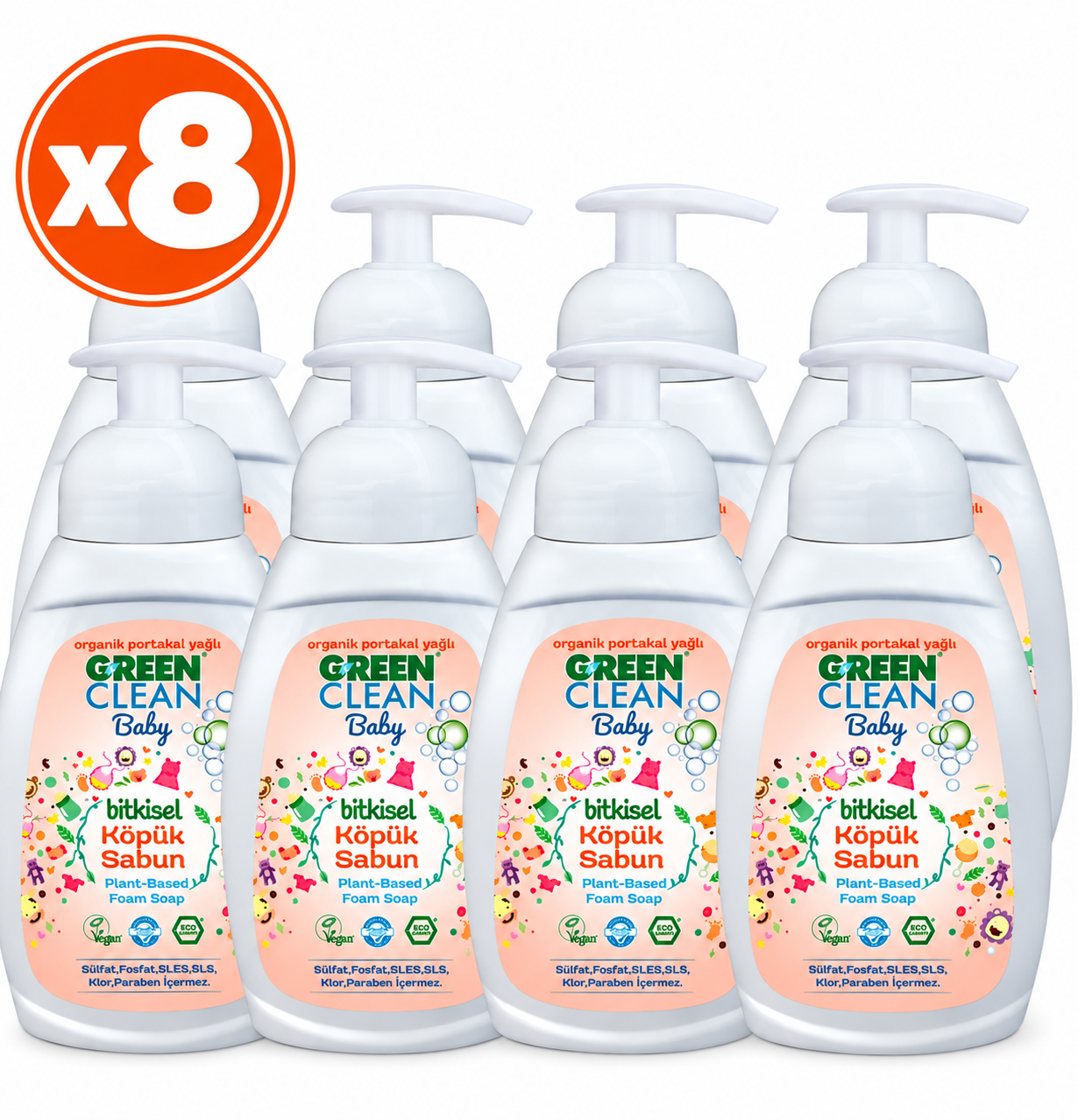 Green Clean Bitkisel Köpük Sabun 500 ML (8'li Paket)