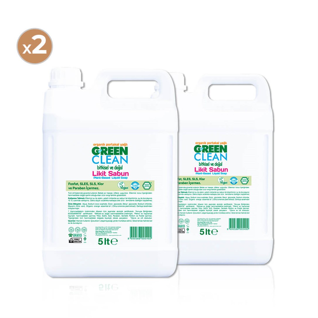 Green Clean Bitkisel Likit Sabun 5 lt (2'li Paket) - Bitkisel Temizlik  Malzemeleri