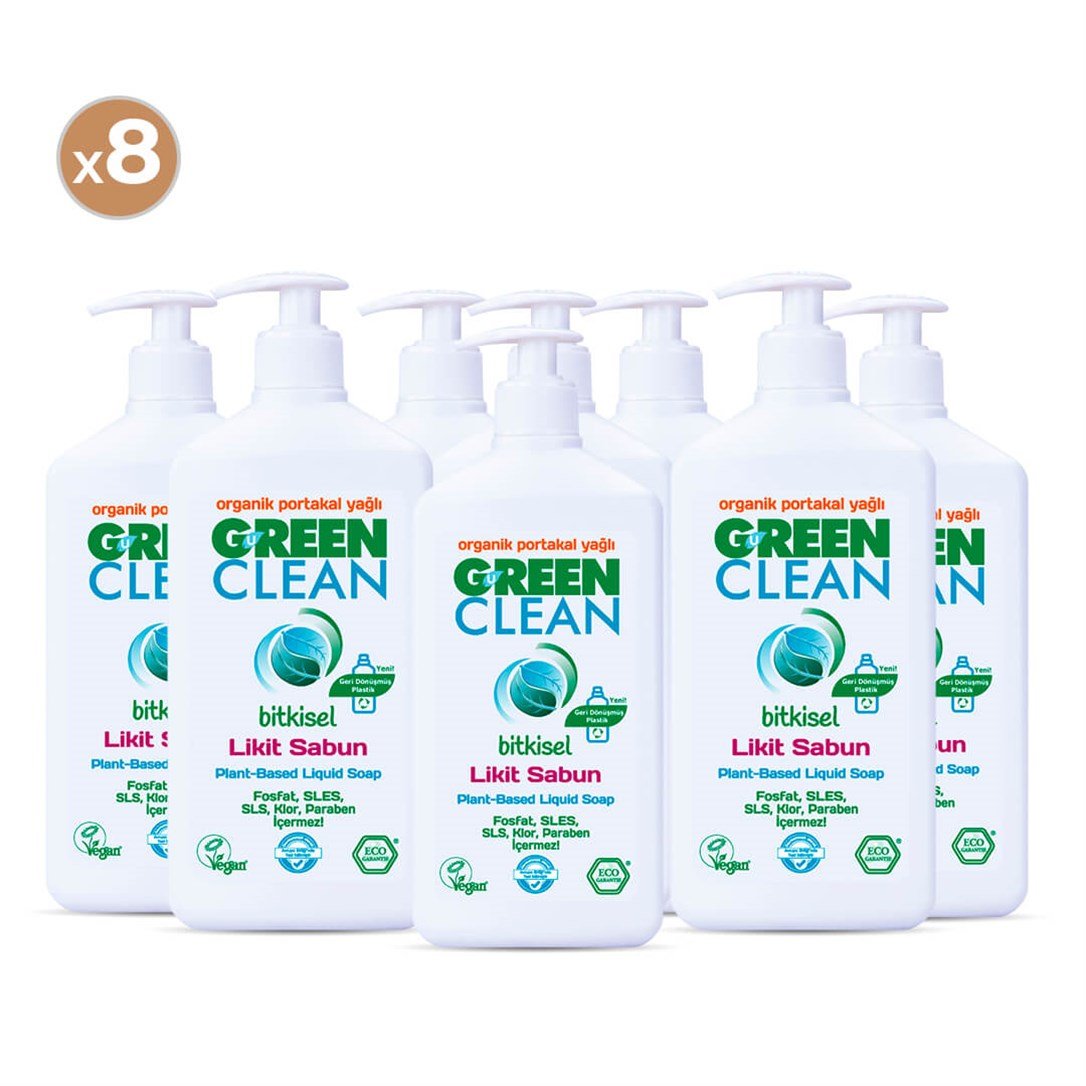 Green Clean Bitkisel Likit Sabun 500 ml (8'lü Paket)