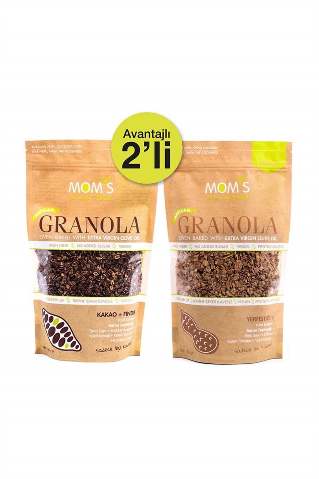 Moms Granola 2'li Avantaj Paket - Kakao Fındık - Yer Fıstığı