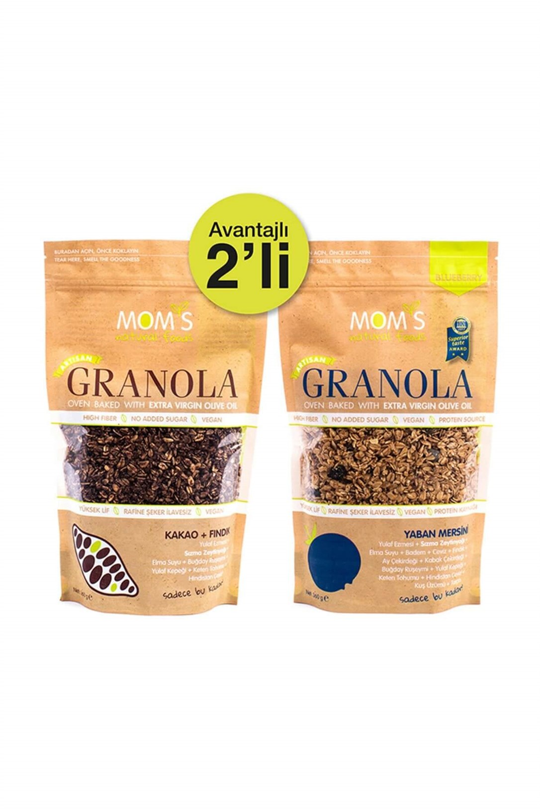 Moms Granola 2'li Avantaj Paket - Yaban Mersini - Kakao Fındık