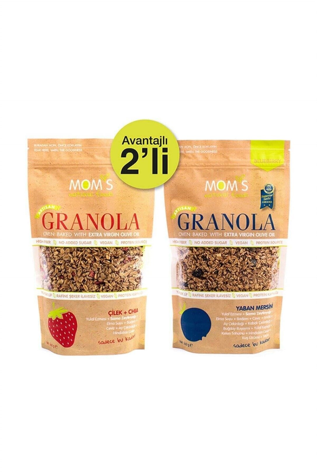 Moms Granola 2'li Mix Paket - Çilek Chıa - Yabanmersini