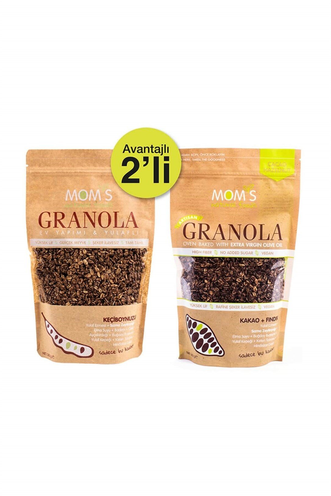Moms Granola 2'li Paket - Kakao Fındık - Keçiboynuzu