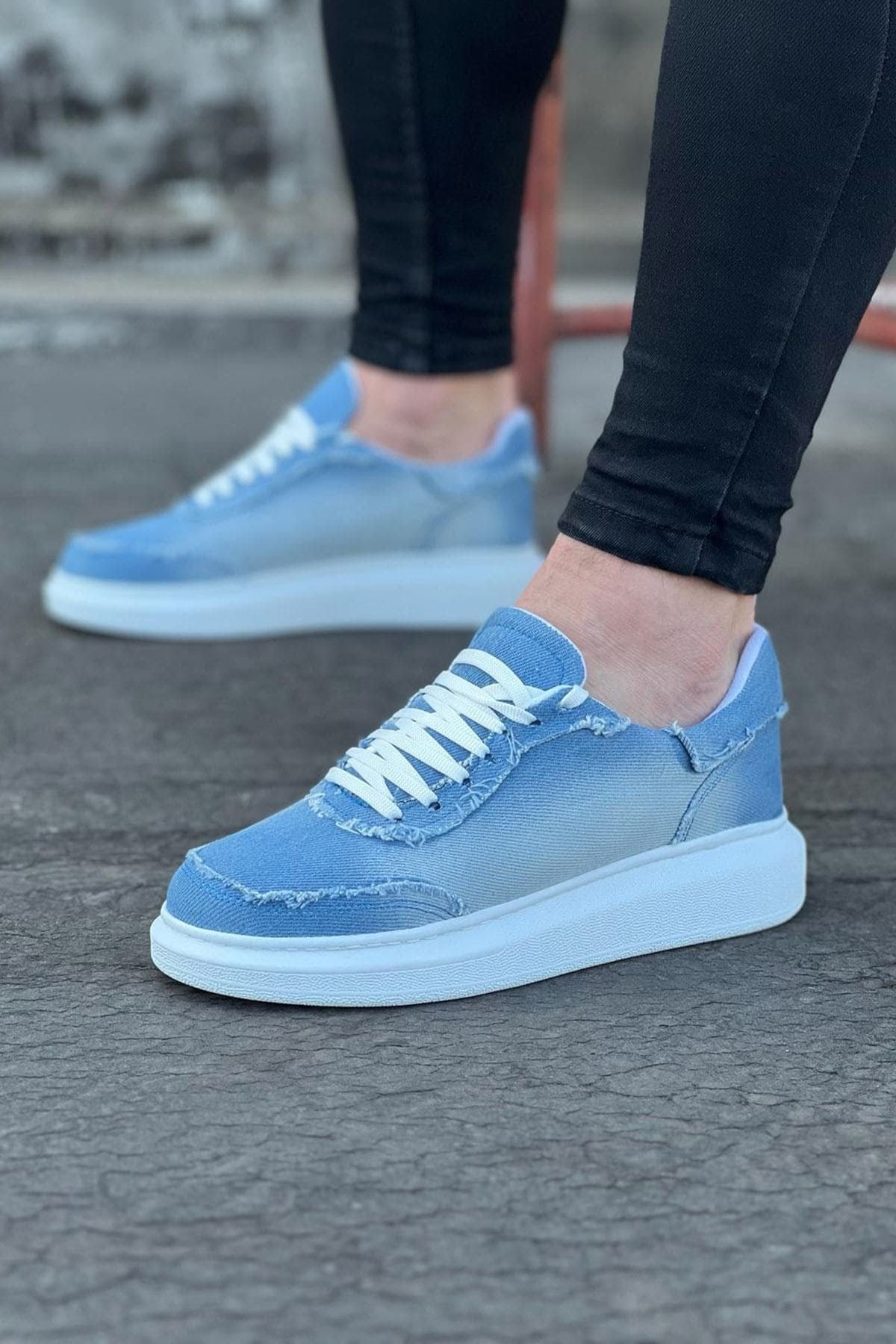 JY018 Dexo Erkek Günlük Bağcıklı Kot Kumaş Spor Sneaker Ayakkabı TBT - Mavi