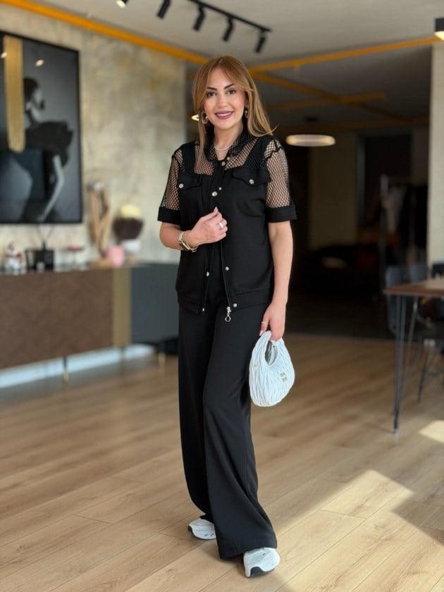 Kadın Fileli Kapüşonlu Modal Ceket