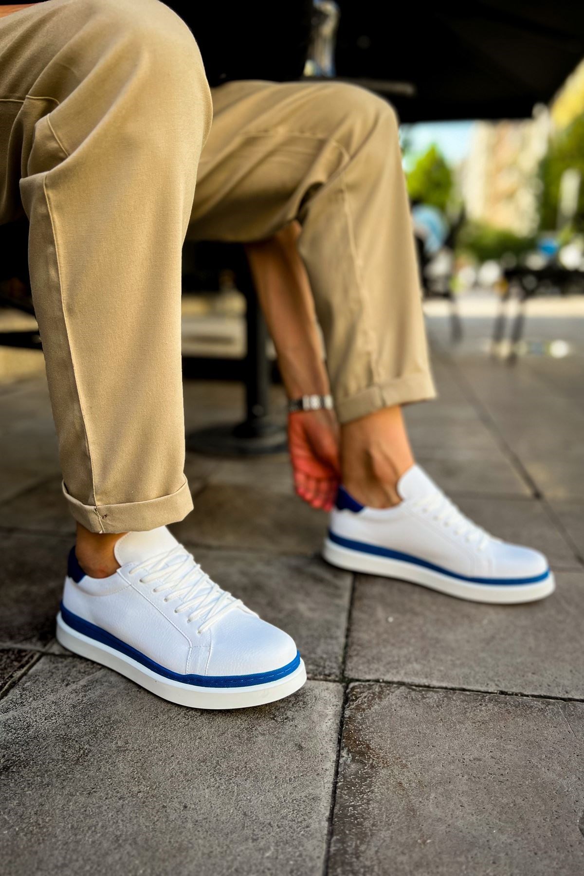MN979 - Santoni GBT Spor Erkek Ayakkabı BEYAZ/MAVI