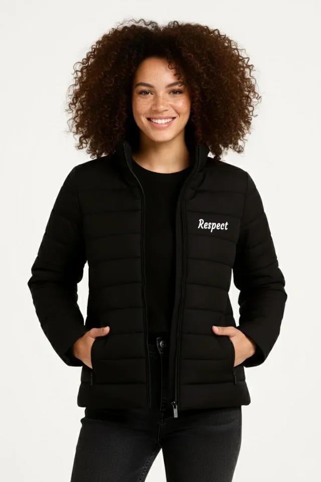 Mikro Su İtici Kapitone Baskılı Astarlı Fermuarlı Bomber Mont - Siyah