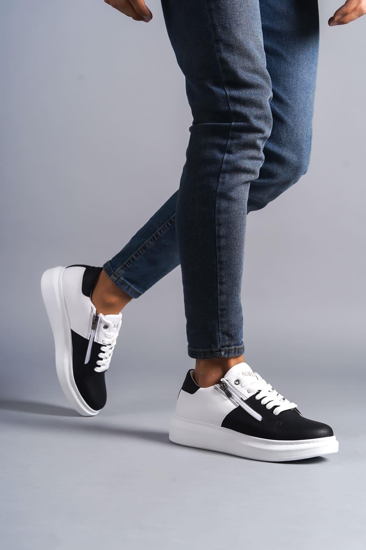 SLW155 Impact Bağcıklı ve Fermuarlı Cilt Erkek Günlük Sneaker Ayakkabı BT Beyaz/Siyah