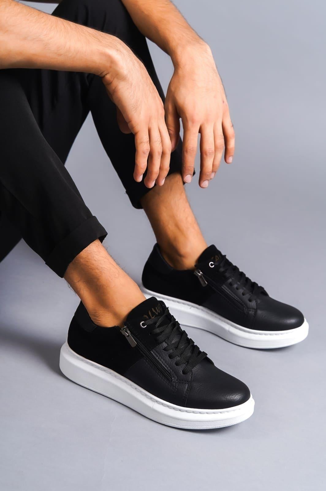 SLW155 Impact Bağcıklı ve Fermuarlı Cilt Süet Erkek Günlük Sneaker Ayakkabı BT Siyah