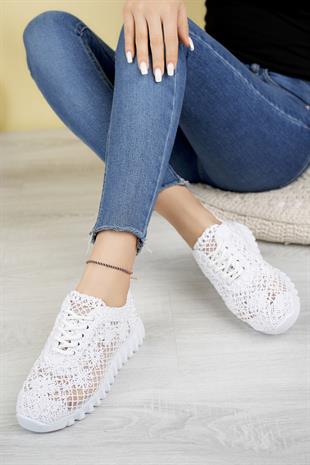 Aymood Örgü Desenli Sneakers C Beyaz Tekstil