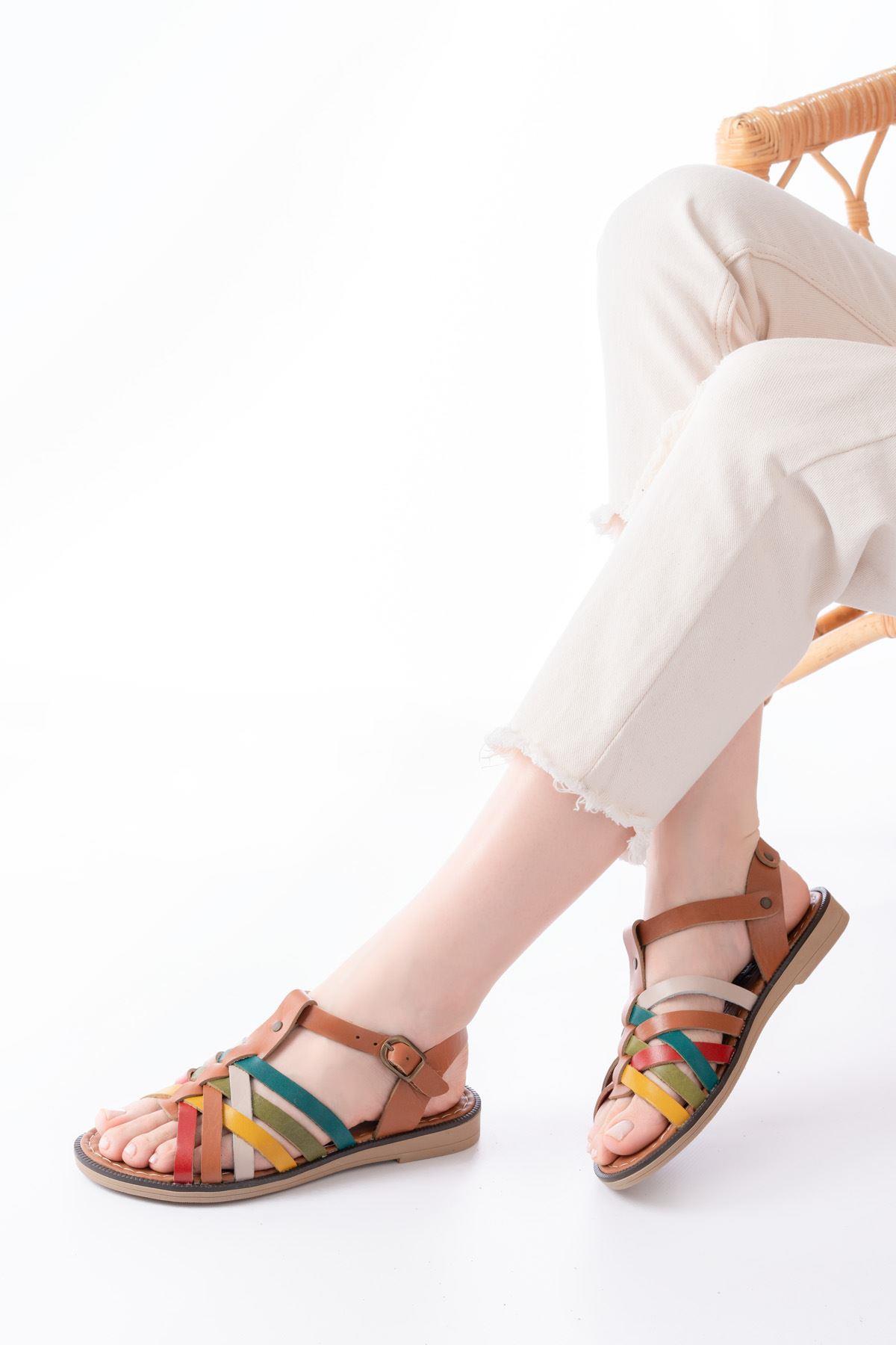 205-208 Multi Hakiki Deri Ortopedik Taban Kadın Sandalet