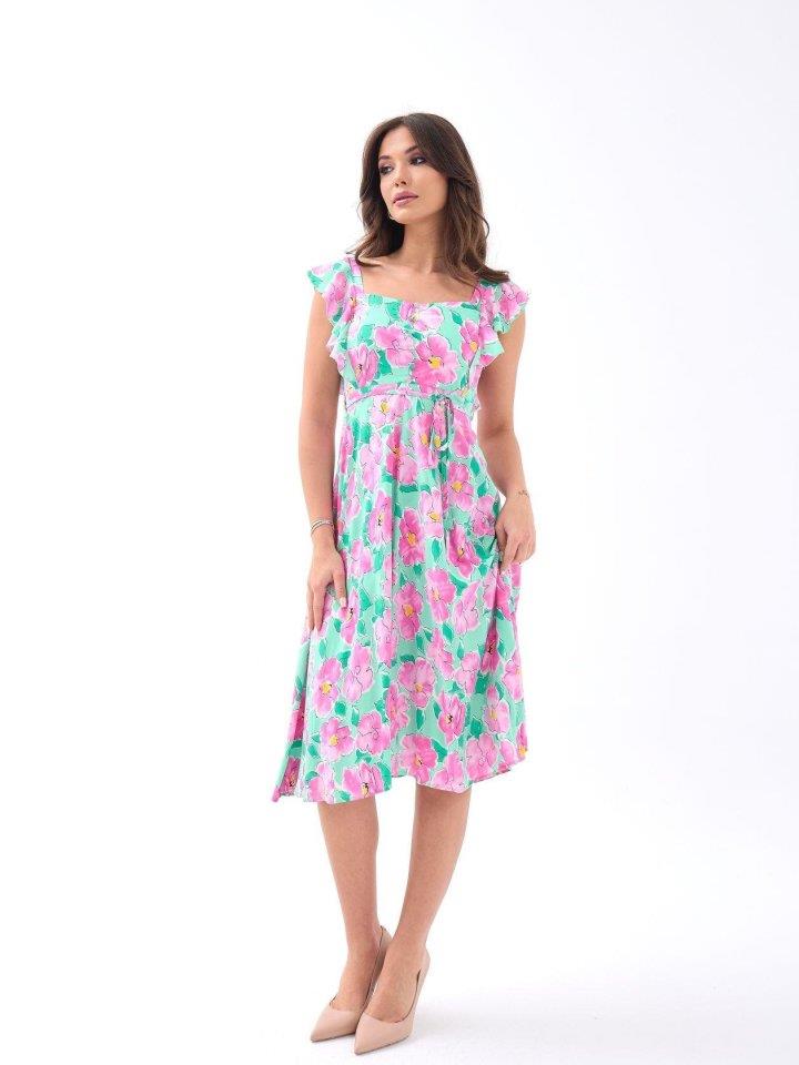 5370 ELBİSE-PEMBE GÜL DESEN