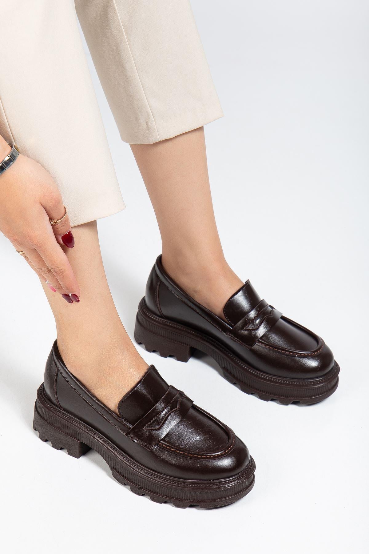 746-759 Kahve Yanki Yüksek Tabanlı Loafer Ayakkabı