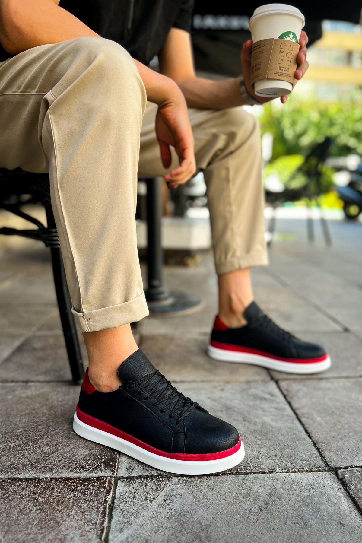 MN979 - Santoni GBT Spor Erkek Ayakkabı SIYAH/KIRMIZI