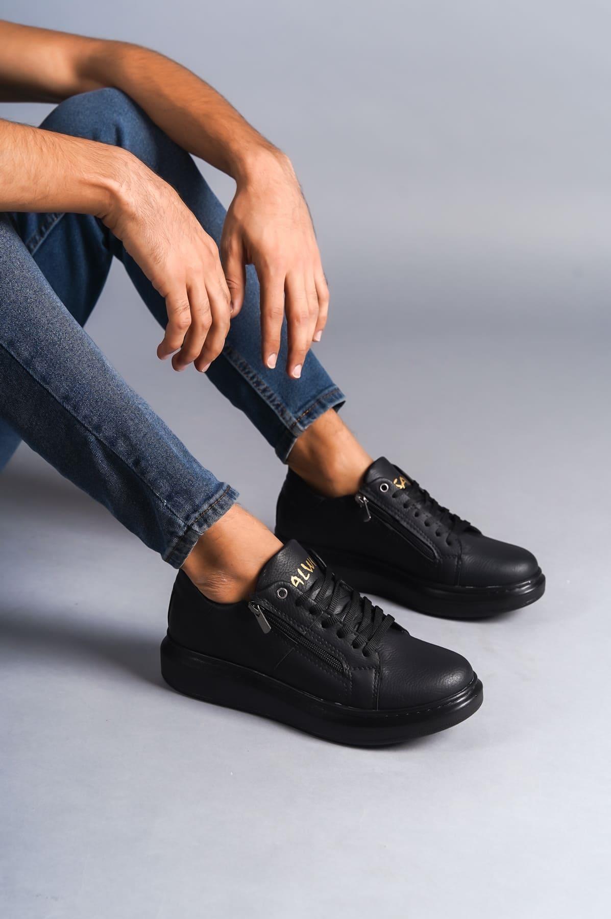 SLW155 Impact Bağcıklı ve Fermuarlı Cilt Erkek Günlük Sneaker Ayakkabı ST Siyah