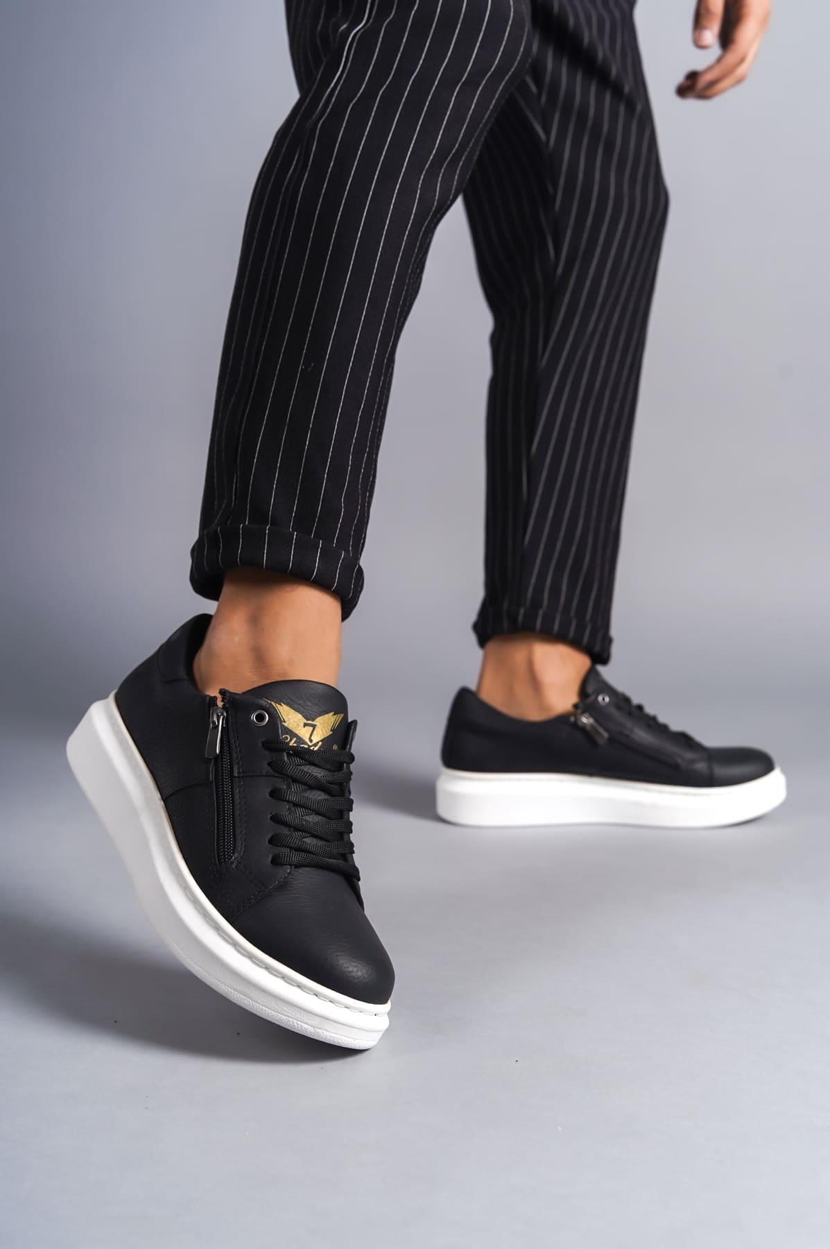 SLW155 Impact Bağcıklı ve Fermuarlı Cilt Erkek Günlük Sneaker Ayakkabı BT Siyah