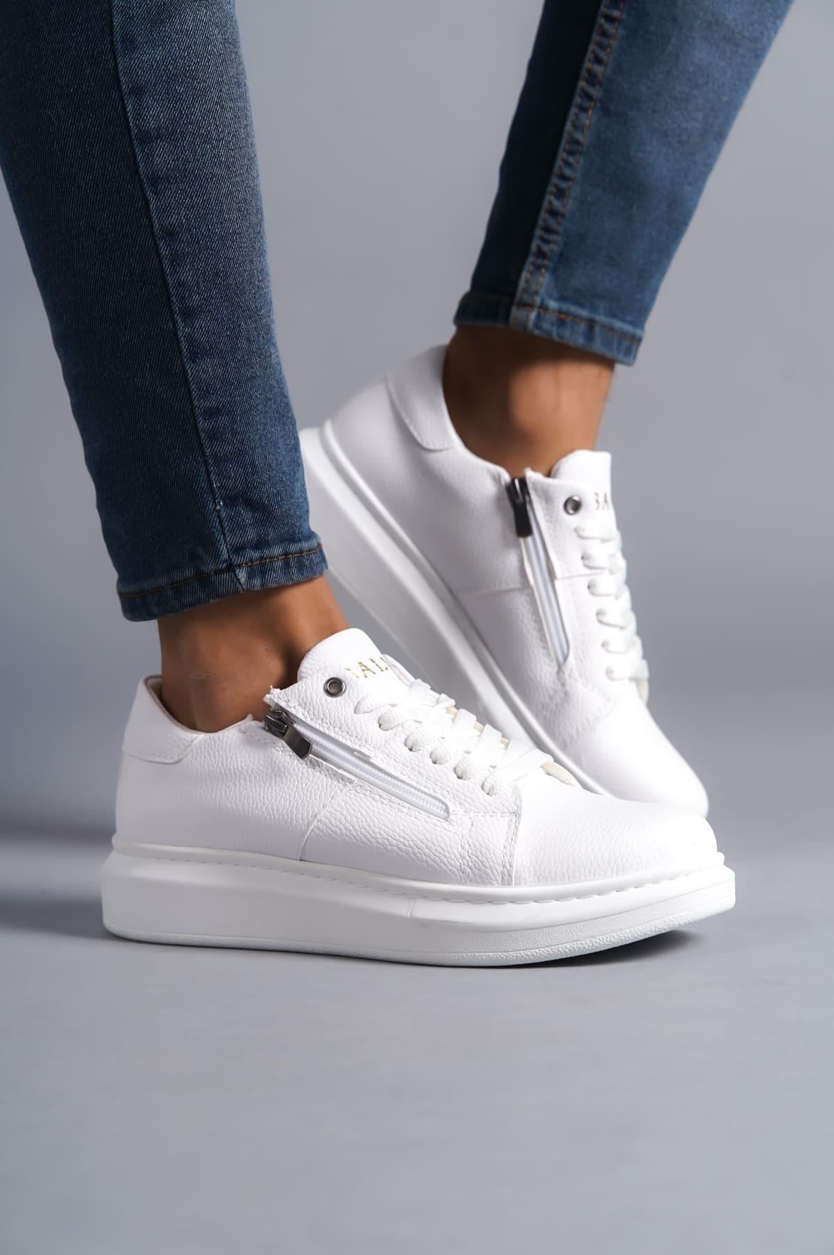 SLW155 Impact Bağcıklı ve Fermuarlı Cilt Erkek Günlük Sneaker Ayakkabı BT Beyaz