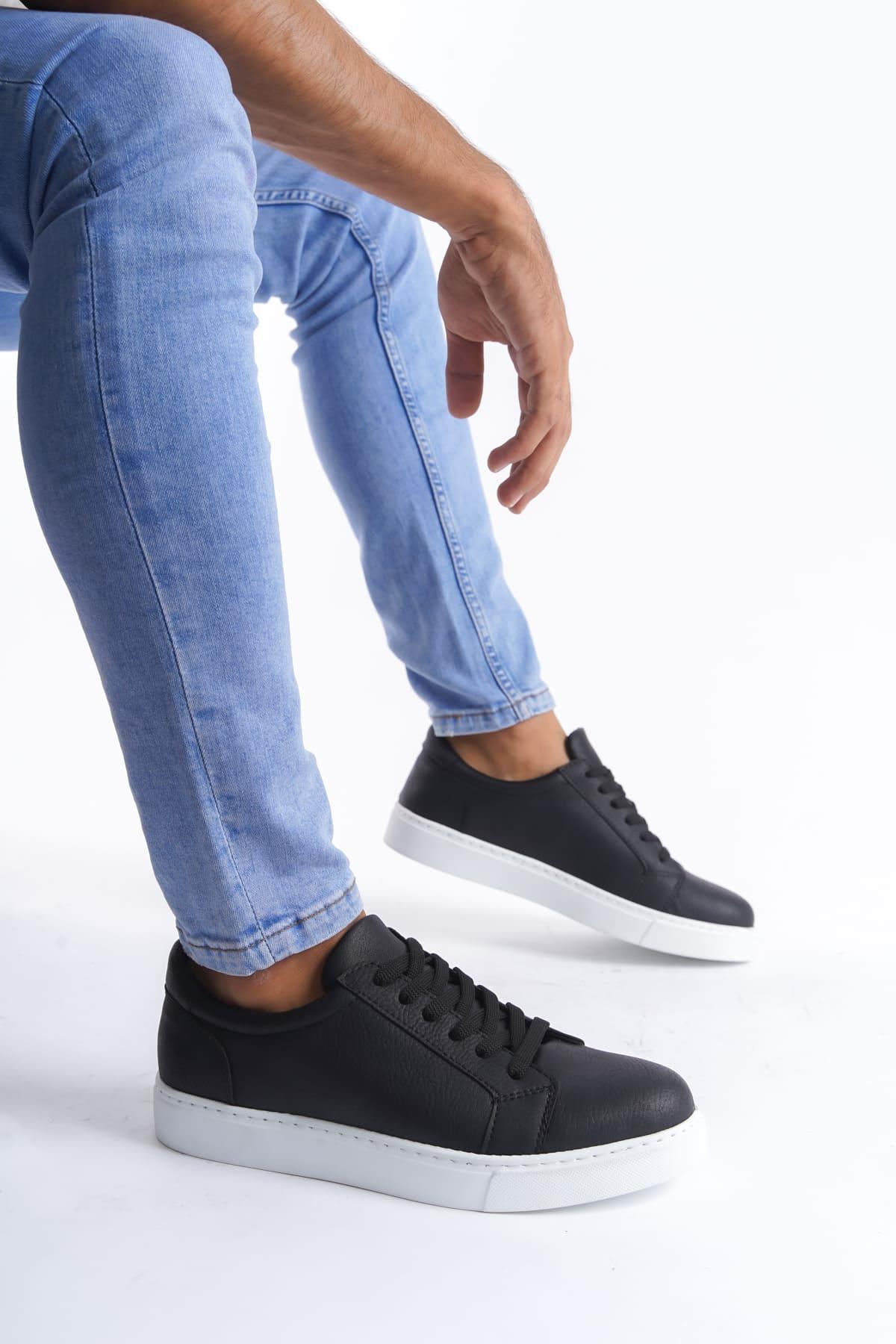 SLW165 Elite Cilt Erkek Günlük Sneaker Ayakkabı BT Siyah