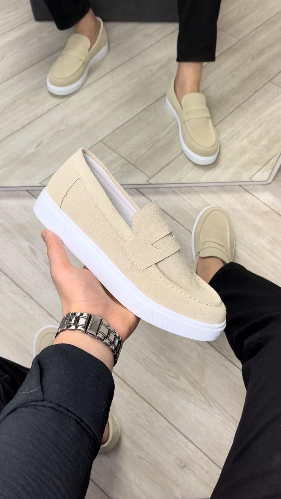 SLW180 Estilo X Bağcıksız Süet Erkek Günlük Spor Klasik Ayakkabı BT - Krem