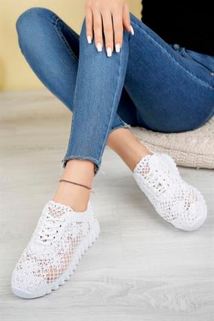 Aymood Örgü Desenli Sneakers C Beyaz Tekstil