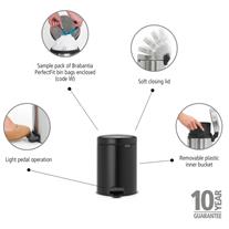 Brabantia Newicon Matt Black Pedallı Çöp Kovası 12 Lt