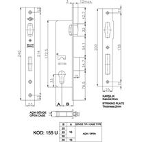 Kale 155 U Serisi Dar Tip Makaralı Silindirli Barelsiz Kilit Köşeli Nikel 20 mm 