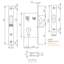 Kale 201 Serisi Standart Silindirli Sürme Kapı Kilidi Köşeli Nikel 40 mm