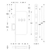 SSF S.72 Serisi Kayar Kapı Gömme Kilit Paslanmaz Banyo Tipi (WC) 55/20
