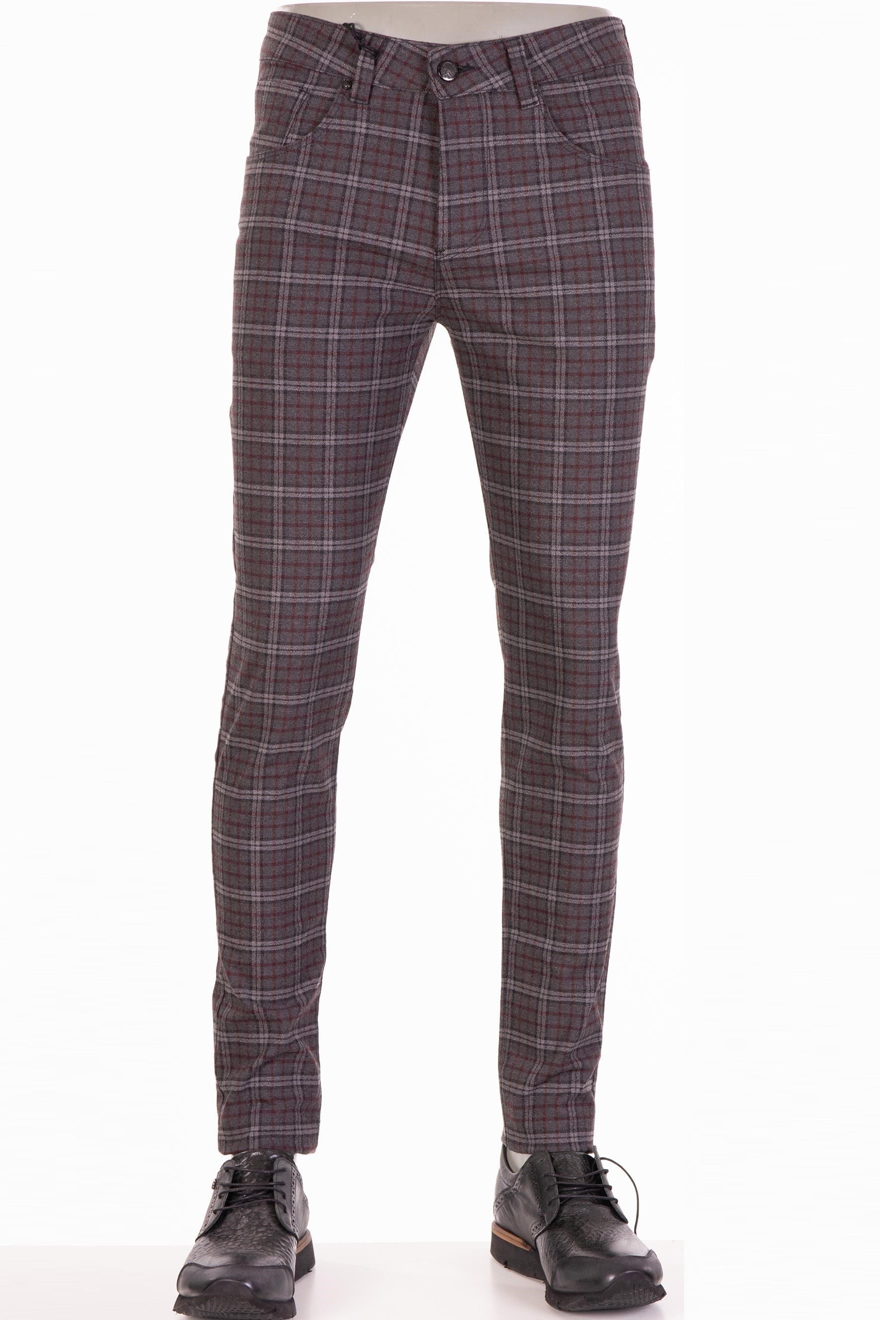 Bordo-Gri Kareli Pantolon