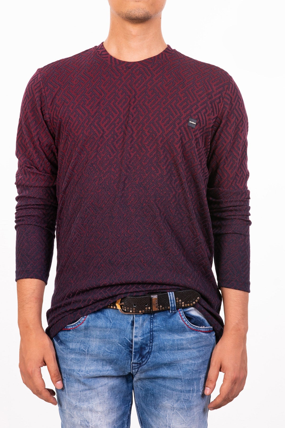 DESENLİ BORDO-LACİVERT SWEATSHİRT