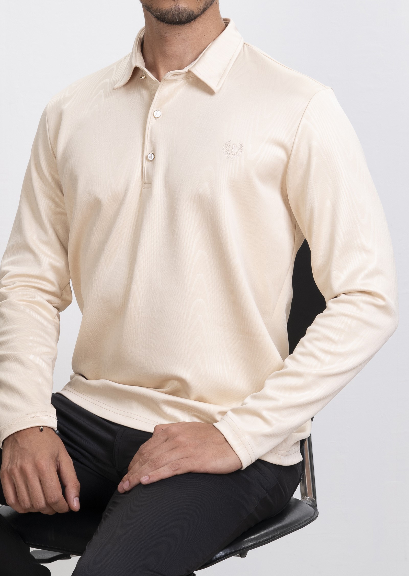 Dokulu Polo Yaka Bej Sweatshirt