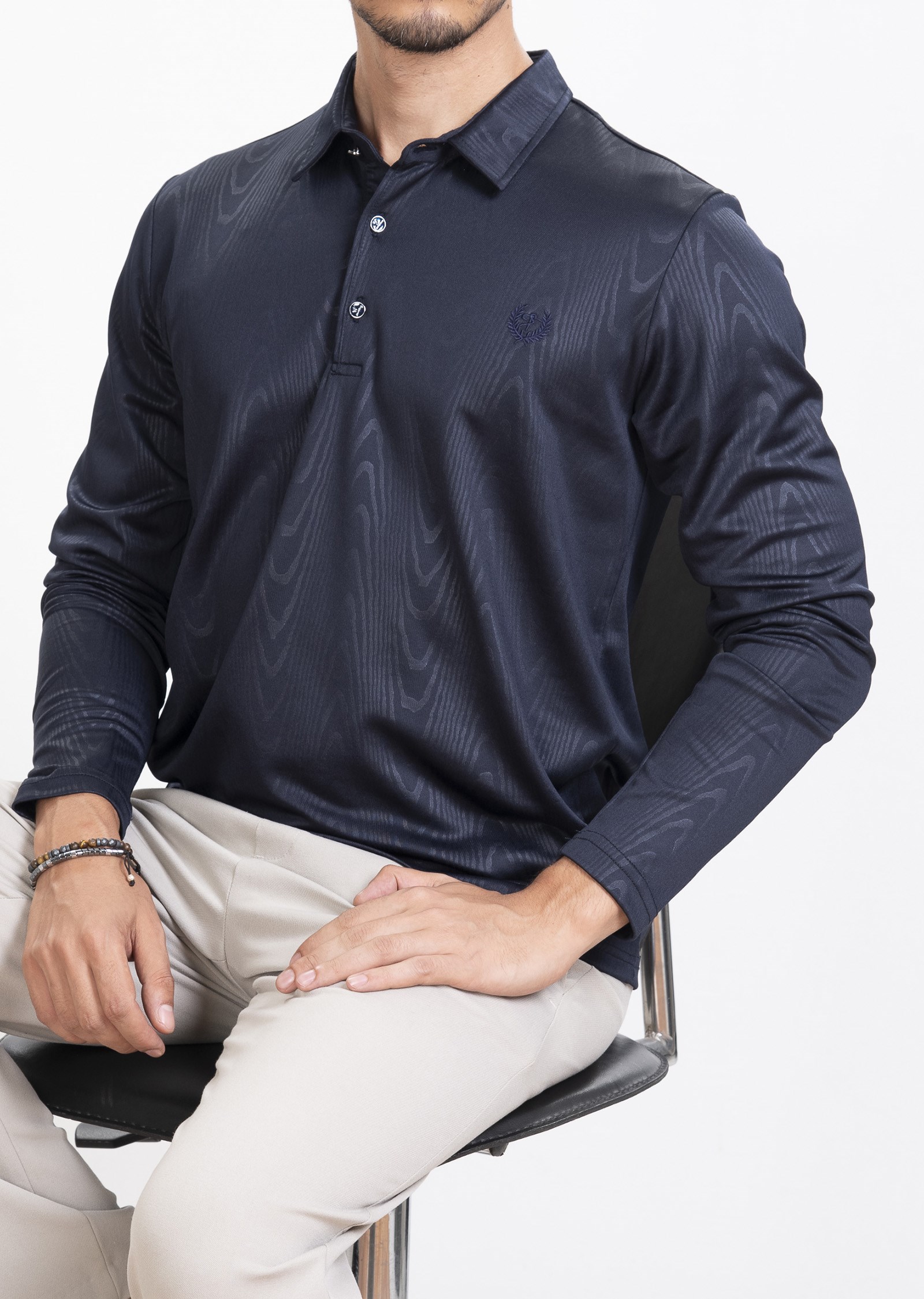Dokulu Polo Yaka Lacivert Sweatshirt